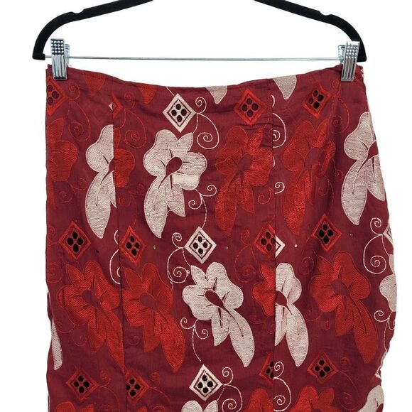 Handmade Maxi Skirt M Maroon Embroidered Mermaid Corset Back Scalloped Whimsical - Picture 10 of 11